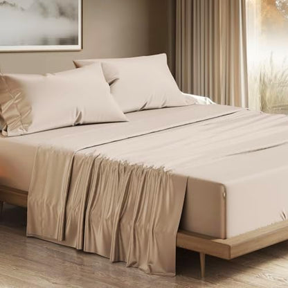 THREAD SPREAD 100% Egyptian Cotton Queen Sheets Set - 1200 Series Plush Collection Luxury Egyptian Cotton Sheets Queen Size Deep Pocket (4 PC, Taupe), Soft, Cooling, Sateen Weave Sheet Set