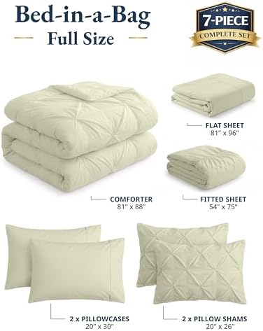 LANE LINEN 7 Piece Full Comforter Sets Microfiber Down Alternative - Ivory