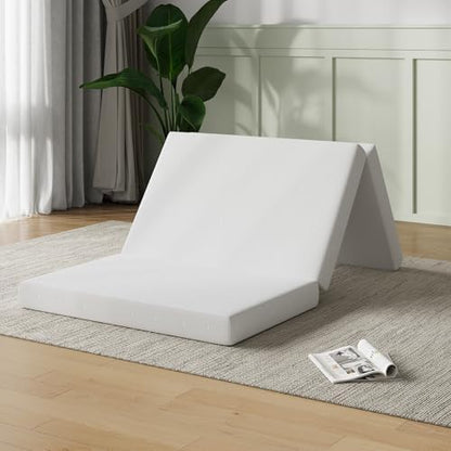 Novilla Foldable Mattress Topper, Full Size Comfort Foam Trifold Mattress with Cloud Design Cover, 4 Inch Folding Mattress for Back Pain Relief, Suitable for Camping, RV Travel, 75"x54"x4"