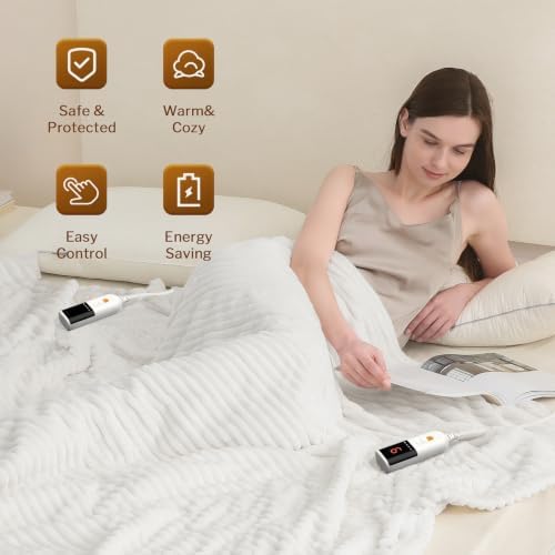 Reaks Heated Blanket King, 9 Heat Levels, 2-10H Auto-Off, 90"x100", White