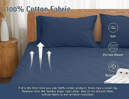 Pillow Cases King Size 100% Cotton Percale Set of 2, Crown Blue