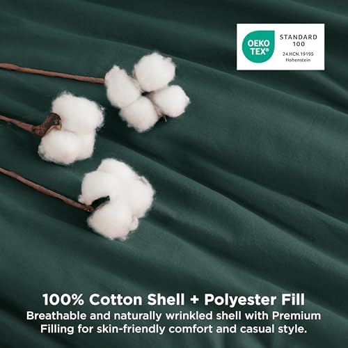 Bedsure PureWoven Cotton Comforter Set Prewashed, King, Forest Green