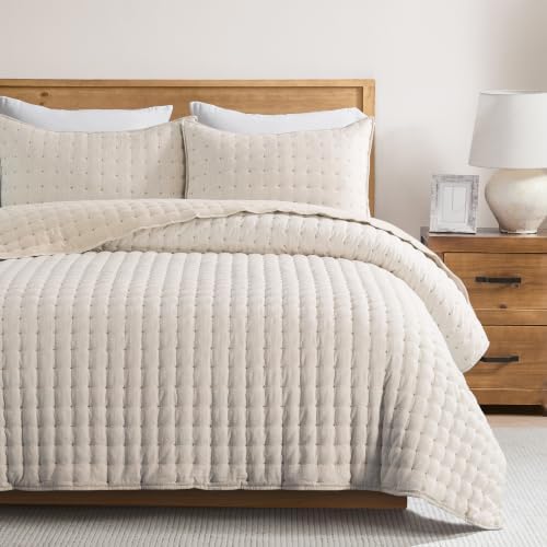 WDCOZY Cloud Soft Quilt Set, Oversized King, Heather Beige, 116x106 inches