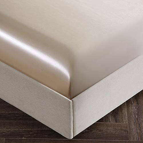 SiinvdaBZX 3Pcs Satin Sheet Set Twin Size 15-Inch Deep Pocket, Beige