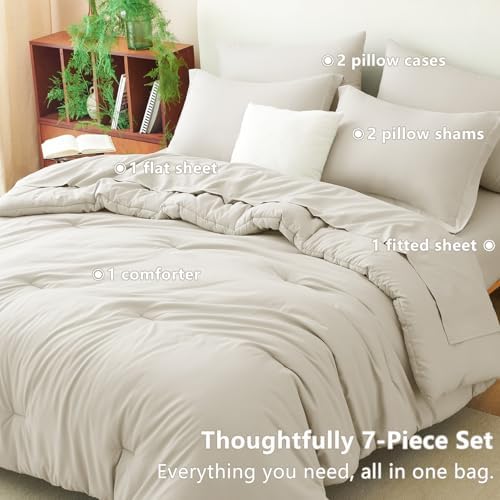 CozyLux Twin Comforter Set Beige, 5 Pieces Bed in a Bag Twin Comforter Set with Sheets, Soft Bedding Sets with Down Alternative Comforter, Sheets, Pillowcase & Sham, Soft Bed Set for All Seasons