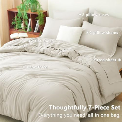 CozyLux Twin Comforter Set Beige, 5 Pieces Bed in a Bag Twin Comforter Set with Sheets, Soft Bedding Sets with Down Alternative Comforter, Sheets, Pillowcase & Sham, Soft Bed Set for All Seasons