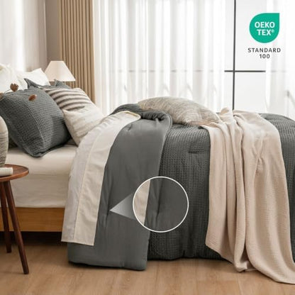 PHF Ultra Soft Waffle Comforter Set 2 Pieces Twin, Grey