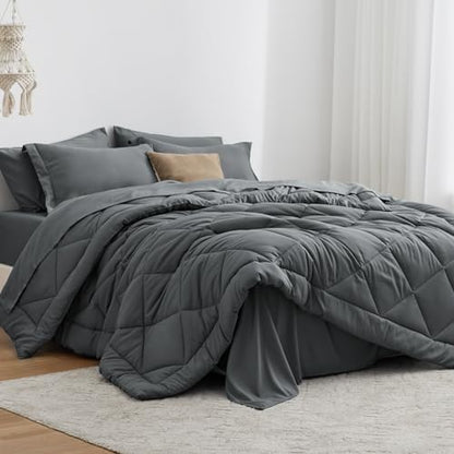 Love's cabin Twin Comforter Set Dark Grey, 5 Pieces Twin Bed in a Bag, All Season Bedding Sets with 1 Comforter, 1 Flat Sheet, 1 Fitted Sheet, 1 Pillowcase and 1 Pillow Sham
