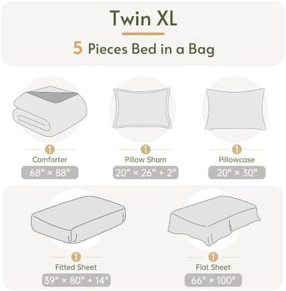 Twin XL Comforter Set with Sheets - 5 Pieces Bed in a Bag Green Bedding Set