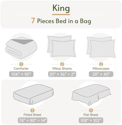 King Comforter Set with Sheets- 7 Pieces Bed in a Bag White Bedding Sets