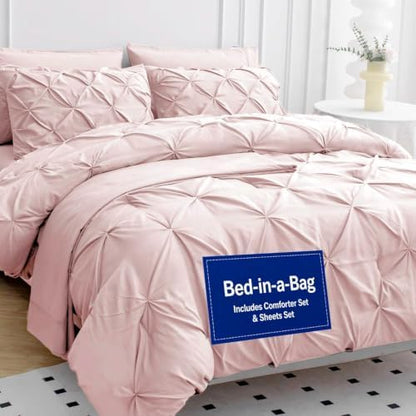 LANE LINEN Bed in a Bag King Pink Comforter Set - All Season Soft & Cozy