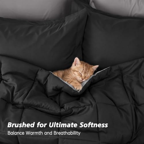 Full Comforter Set with Sheets - 7 Pieces Bed in a Bag Black Bedding Sets