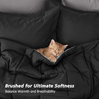 King Comforter Set with Sheets- 7 Pieces Bed in a Bag Black Bedding Sets