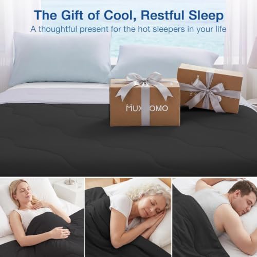 MUXHOMO Cooling Comforter King Size, Cooling Blanket for Hot Sleepers and Night Sweats, Lightweight Summer Comforter with Breathable Bamboo-Derived Rayon Fill, 104x90 Inches, Black & Gray