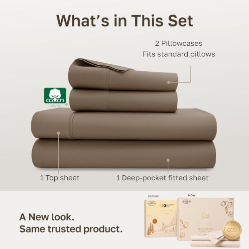 California Design Den Soft 100% Cotton Sateen Full-Size Bed Sheets, Mocha