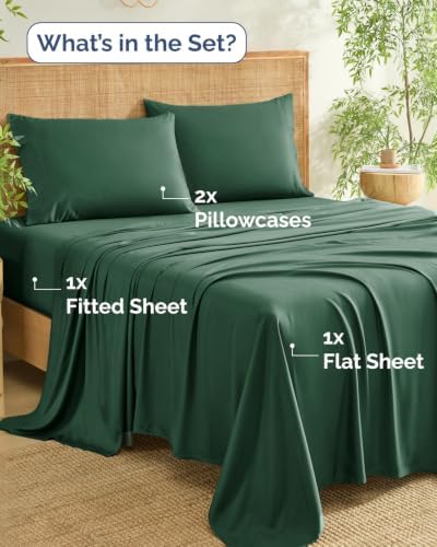 100% Rayon Derived from Bamboo - Bamboo Sheets Queen Size - Emerald Green