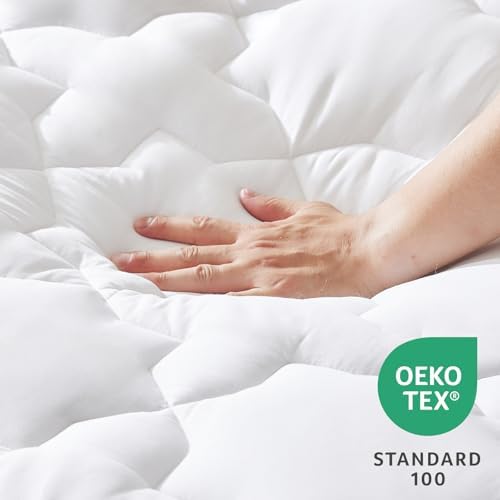 CozyLux Queen Mattress Pad, 450GSM Quilted Cooling Cotton Top Mattress Topper, Extra Deep Pocket Fits 8-21 inches, Oeko-TEX Certified, Plush Soft & Breathable Bed Pad (60"x80", White) (Pack of 2)