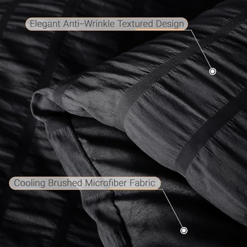 MUXHOMO 7 Pieces Oversized Queen Comforter Set, Seersucker Bed in a Bag Oversized Queen Size, All Season Luxury Bedding Set with Comforter, Flat Sheet, Fitted Sheet, Pillowcases & Shams, Black