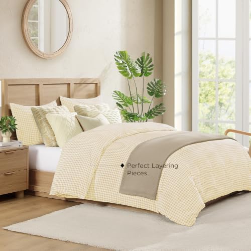 Andency Gingham Duvet Cover King Size, Yellow Checkered Plaid Bedding Set, 3 Pieces Soft Prewashed Microfiber Comforter Cover with Zipper Closure & Corner Ties
