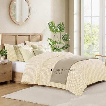 Andency Gingham Duvet Cover King Size, Yellow Checkered Plaid Bedding Set, 3 Pieces Soft Prewashed Microfiber Comforter Cover with Zipper Closure & Corner Ties
