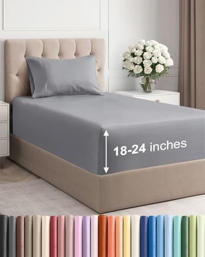 Extra Deep Twin Sheet Set - 3 Piece Breathable Cooling Sheets - Steel Blue