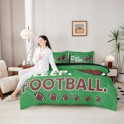 Erosebridal Kids Boys Green Rugby Gaming Comforter Set Queen Size 7 Pieces | Ball Games Bed in A Bag Football Bed Set Sports Bedding