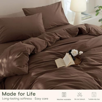 JIYUAN King Washed Cotton Duvet Cover Set, 3-Piece, Relaxed Linen Feel