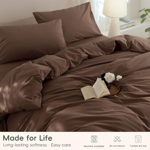 JIYUAN Alaska King Washed Cotton Duvet Cover Set, Relaxed Linen Feel