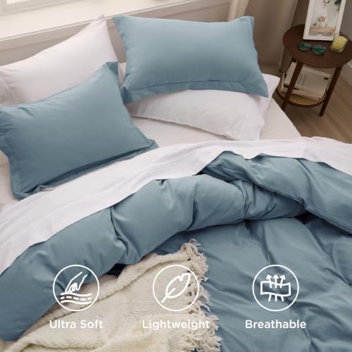 Bedsure Prewashed Duvet Cover King, Cotton-Like Bedding Set, Dusty Blue