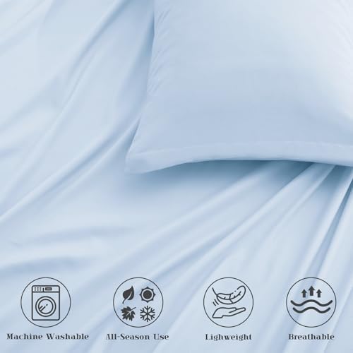 P Pothuiny 5-Piece Split King Sheets Set, Light Blue Soft Microfiber Fabric