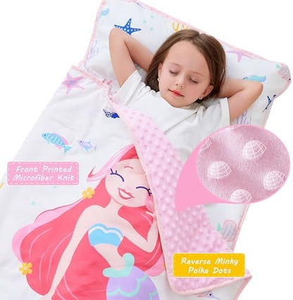Lasoftan Toddler Nap Mat with Pillow and Blanket, Extra Large Rolled Napping Mats,Slumber Bags for Boys Girls,Kids Sleeping Bag for Daycare, Preschool Travel Camping