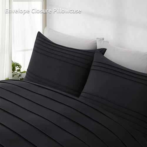 Oli Anderson 3PCS Pleated Duvet Cover Set, Black, King