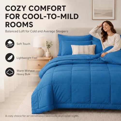 CozyLux King Size Comforter Set Royal Blue - 7 Pieces Bed in a Bag