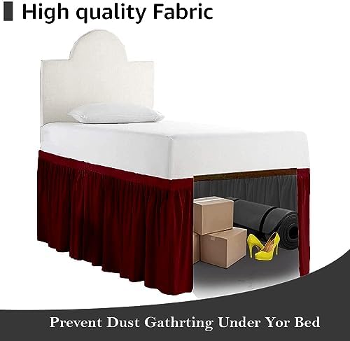 Crown Collection 34 Inch Drop Twin XL Size Dorm Bed Solid Bed Skirt Stylish Ruffled Pattern Split Corner Easy Fit Easy Care Fade & Wrinkle Resistant- Micorfiber