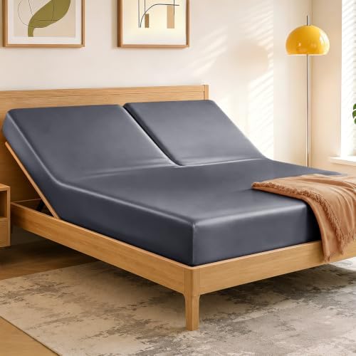 RUDONG M Split Top King Fitted Sheet Only for Adjustable Beds, Dark Grey
