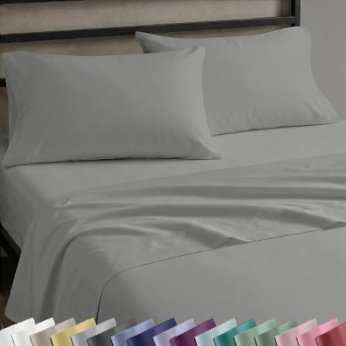 Soft Natural 100% Cotton Sateen King Size Sheets Set, 4 Pc Set, Misty Grey