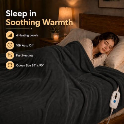 Electric Heated Blanket 84"x90" Queen Size, Iron Grey