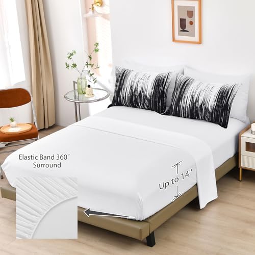 Dinjoy Ombre Black Comforter Set Full Size Gradient Black White Boho Bedding Set for Teen Men Women 7 Pieces Bed in A Bag Bohemian Bed Set with Comforter, Sheets, Pillowcases & Shams