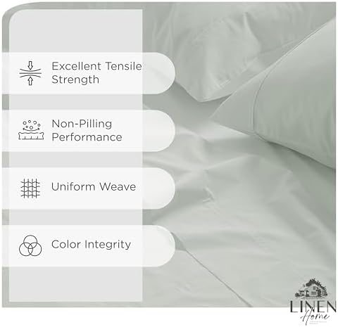 Linen Home 2-Pack Full Sheet Set, 100% Cotton Percale Bedding, 8-Piece Value Bundle, Deep Pocket Cooling Bed Sheets for Hot Sleepers, Breathable & Crisp Hotel Quality, Long-Staple Cotton, Dove Grey