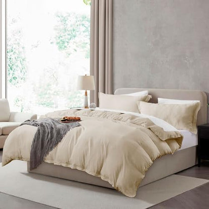 Hearth & Harbor Prewashed Full Duvet Cover Set, Beige Cream