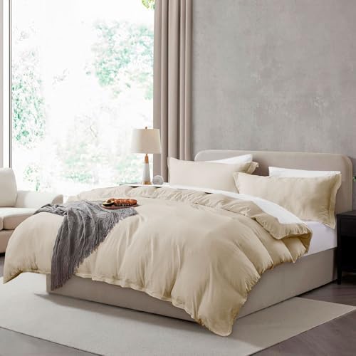 Hearth & Harbor Prewashed King Duvet Cover Set, Beige Cream