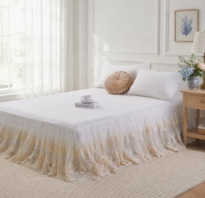 Brandream Cream Lace Bed Skirt King 18-Inch Drop Romantic Bedding