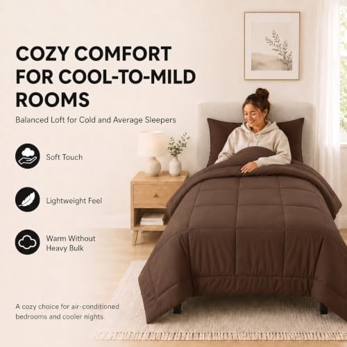 CozyLux Twin XL Comforter Set Brown - 5 Pieces Twin XL Bed in a Bag