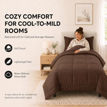 CozyLux Twin XL Comforter Set Brown - 5 Pieces Twin XL Bed in a Bag