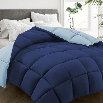 HYLEORY All Season California King Size Bed Comforter - Cooling Down Alternative Comforter Quilted Duvet Insert with Corner Tabs - Winter Warm - Machine Washable - Reversible Navy/Light Blue