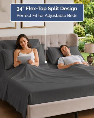 Flex Top Split Head King 6 Piece Sheet Set - Soft & Cooling - Charcoal