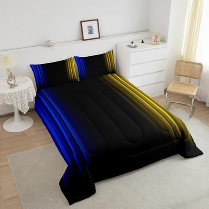 Feelyou Teens Abstract Ombre Decorations Bedding Set for Kids Women Blue Yellow and Black Comforter Set Geometric Modern Quilt Set Room 2Pcs Twin Size