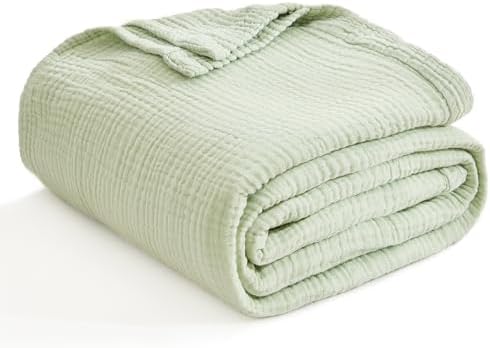 EMME Muslin Blankets for Adults Throw Blanket for Couch Breathable Gauze Soft Lightweight Airy Mint Green Twin XL 66" x 90"