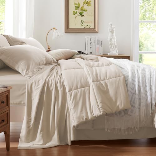 Anluoer King Size Comforter Set, 7 Piece Bed in a Bag King Bedding Sets