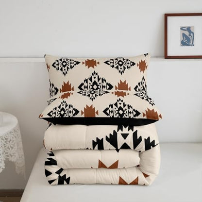 jejeloiu Boho Aztec Comforter Set Full Size Kids Western Ethnic Tribal Bedding Set for Boys Girls Teens Wild West Duvet Breathable Exotic Geometric Quilt Bedroom Decor,1 Comforter with 2 Pillowcase